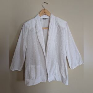 Vintage eyelet lace white blazer/cardigan semi-sheer